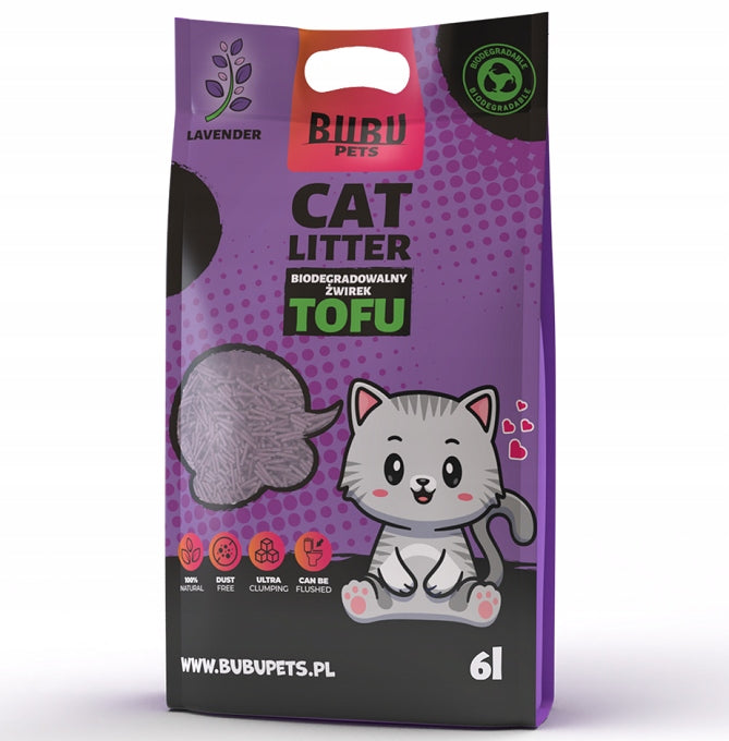 BUBU PETS Cat Litter Tofu Biodegradable 2,5kg/6L Lavender Properties dust-free organic sanitary disposal scented clumping