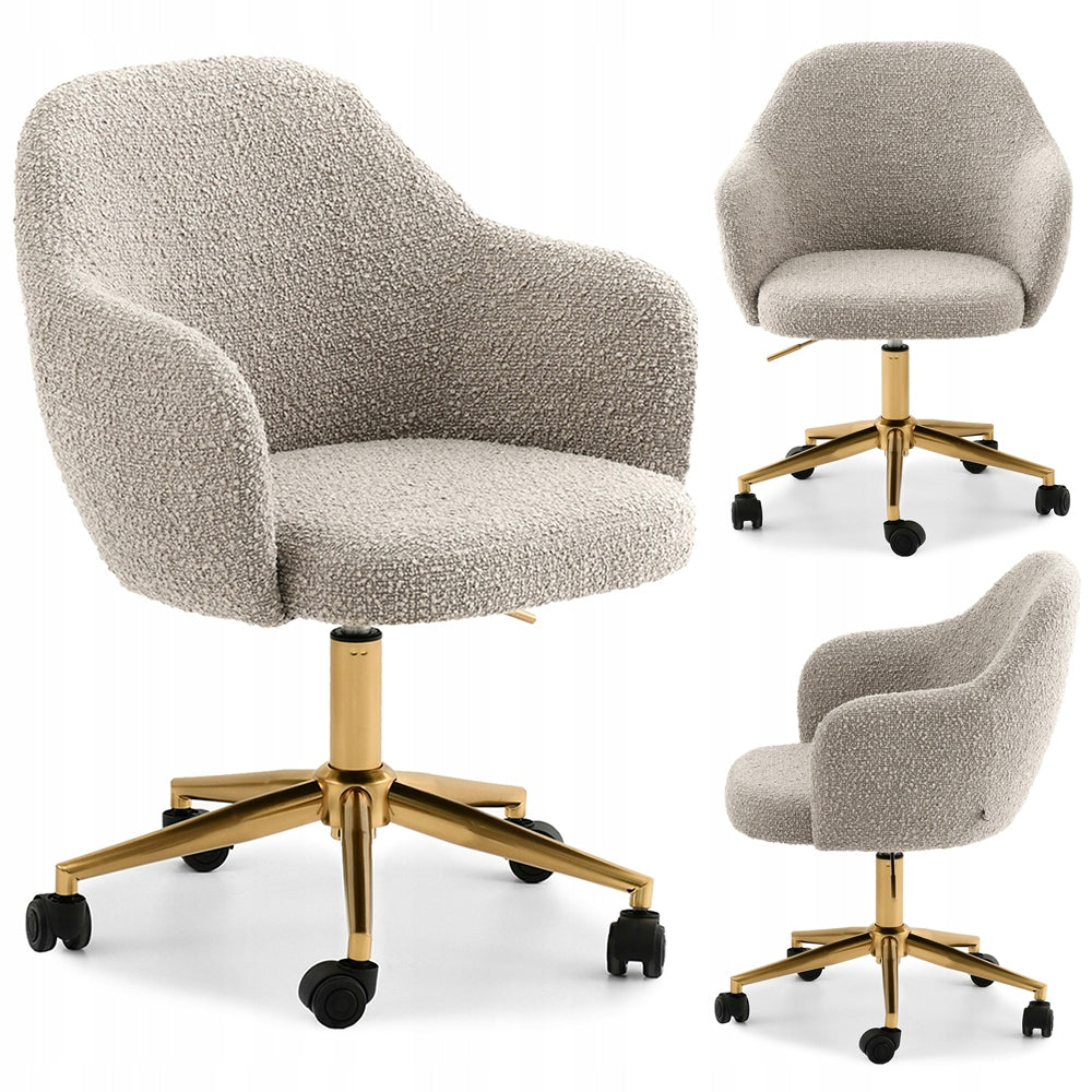 BUCKET OFFICE CHAIR LILLY BEIGE BOUCLE FABRIC METAL GOLD LEG