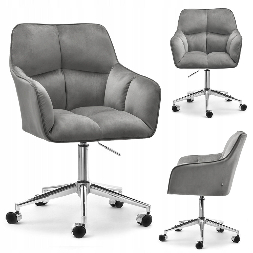 BUCKET SWIVEL CHAIR FOR OFFICE ISLA GREY VELOUR CHROME LEG