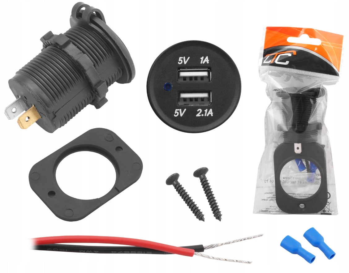 BUILT-IN USB CAR CHARGER 12/24V | 1A + 2.1A | BLUE LED Manufacturer Lamex