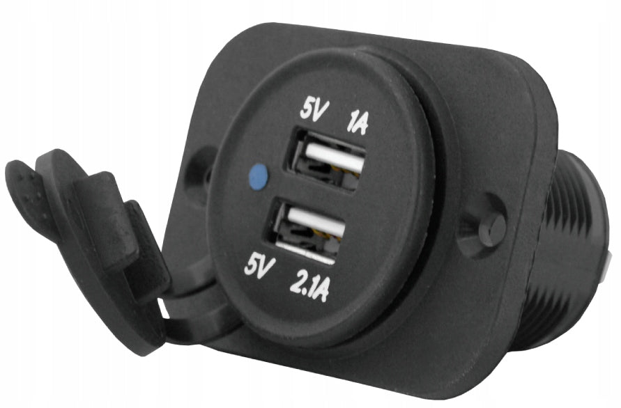 BUILT-IN USB CAR CHARGER 12/24V | 1A + 2.1A | BLUE LED Manufacturer code LXG526