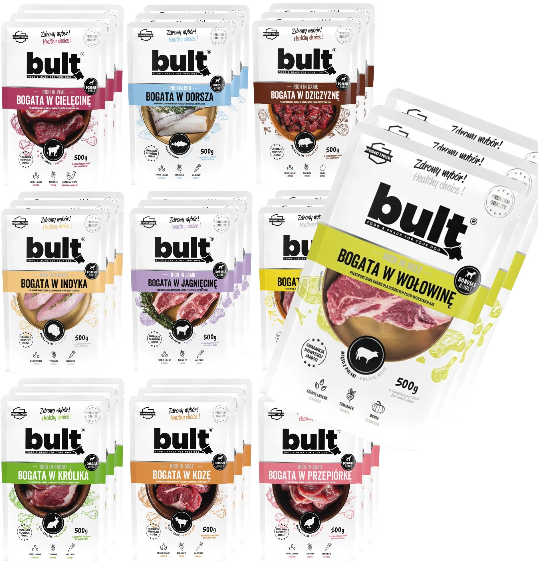 BULT SET OF MIX FLAVORS WET DOG FOOD SACHETS 30x500g