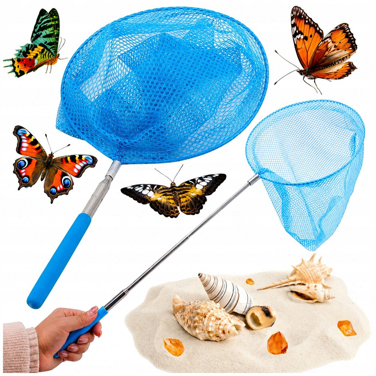 BUTTERFLY NET INSECTS FISH FOLDING TELESCOPIC FOR CHILDREN'S POOL 83cm