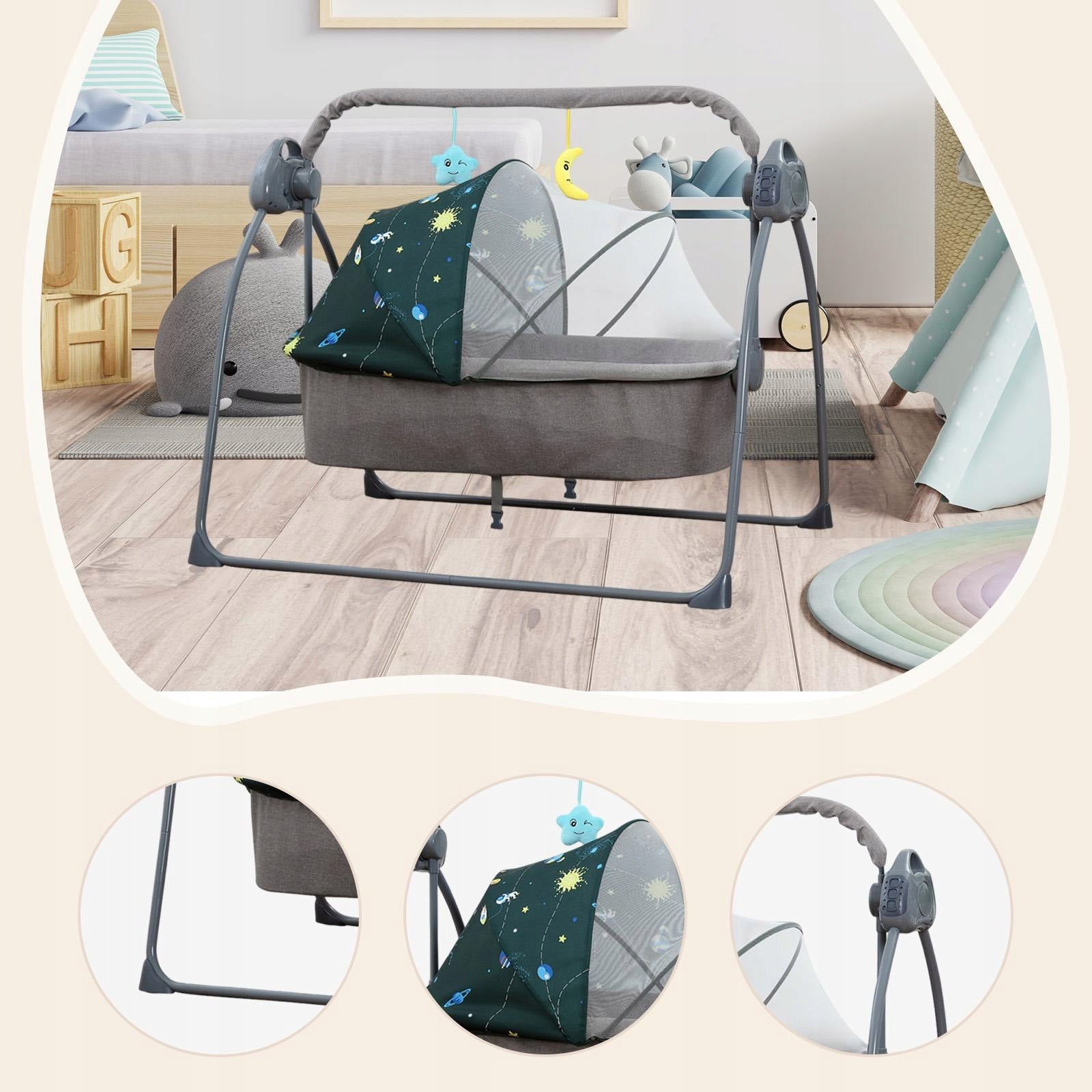 Baby Bassinet Auto Rocking Bassinet Comfortable Musical Folding Timer green Brand no brand