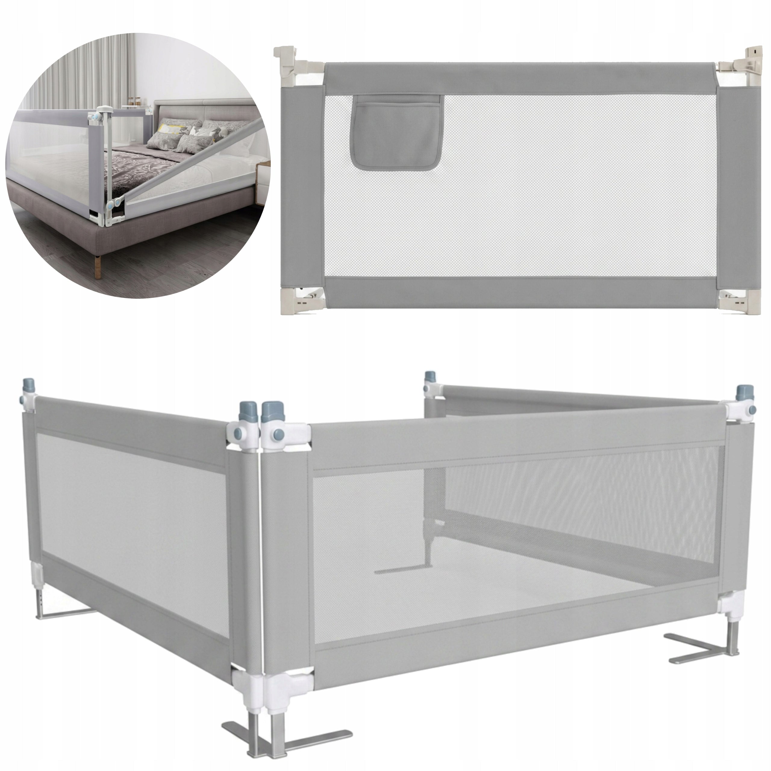 Baby Bed Protective Barrier Folding Adjustable 200 cm Grey