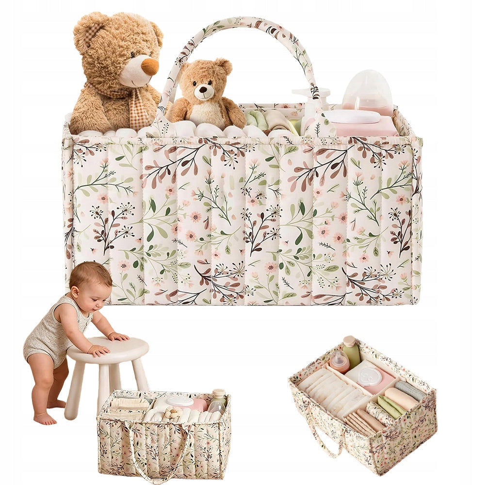 Baby Diaper Organizer, Diaper Bag with Handle, Floral