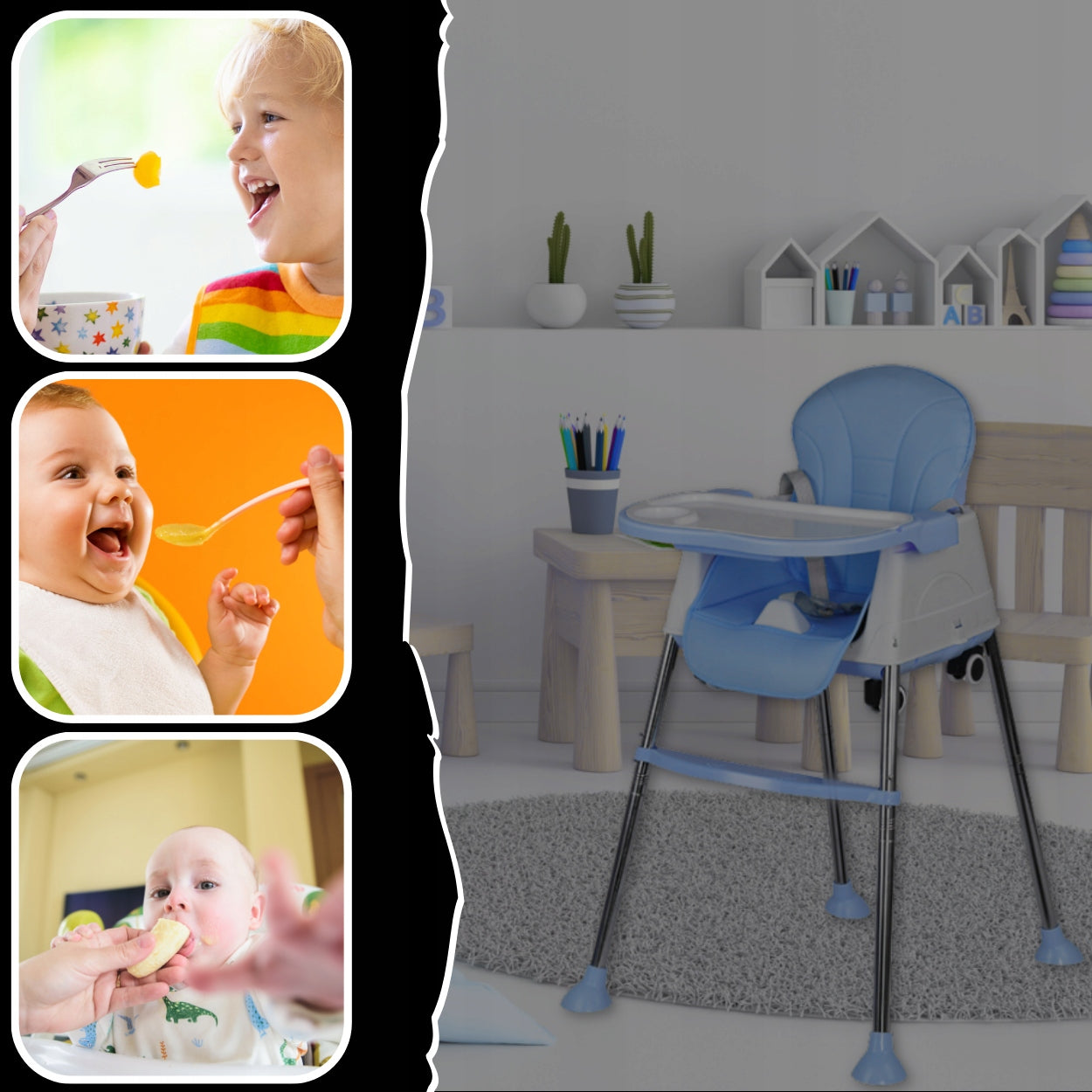 Baby Feeding Chair 3in1 Tray Seat Adjustable Blue EAN (GTIN) 5907745919725