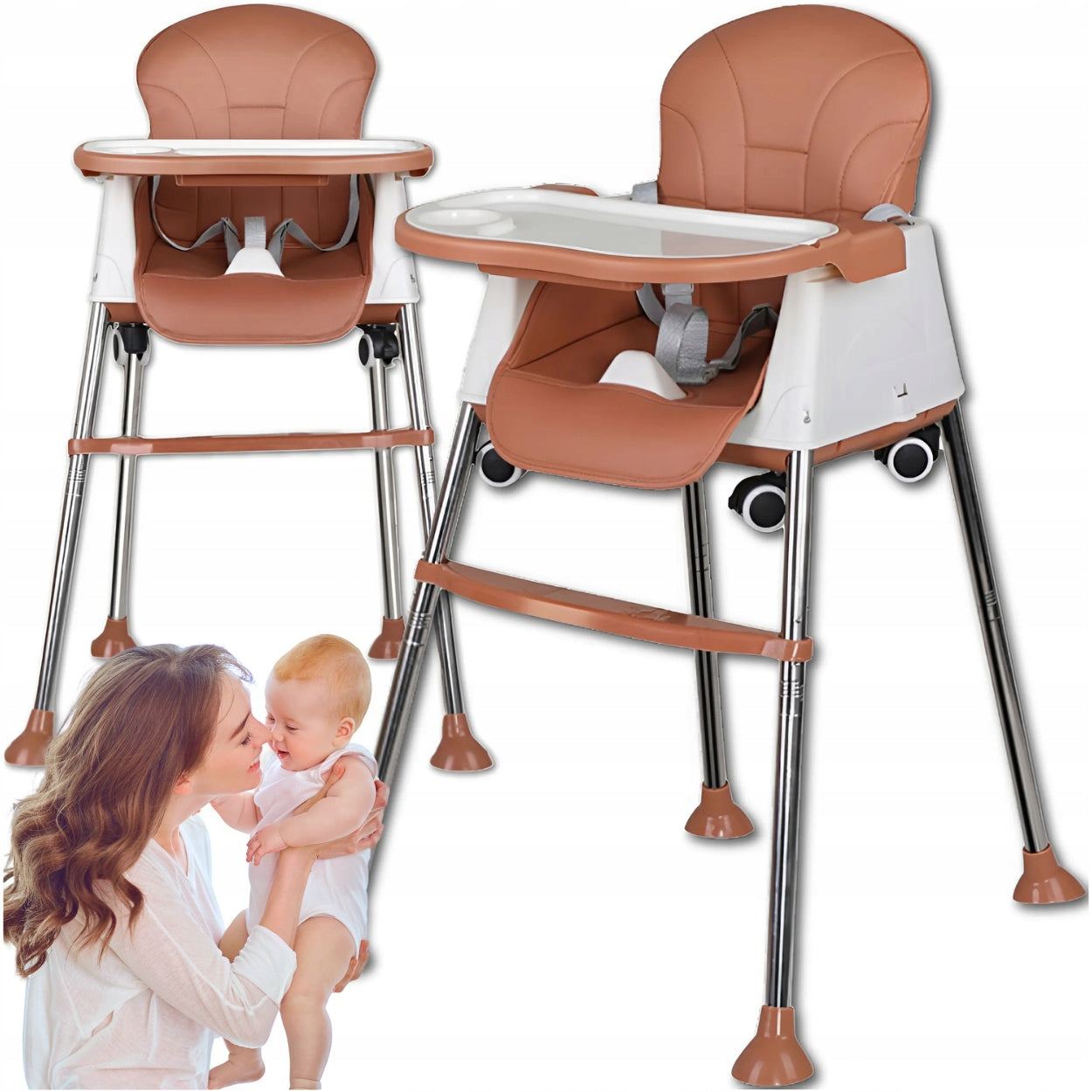 Baby Feeding Chair 3in1 Tray Seat Adjustable Brown Brand no brand