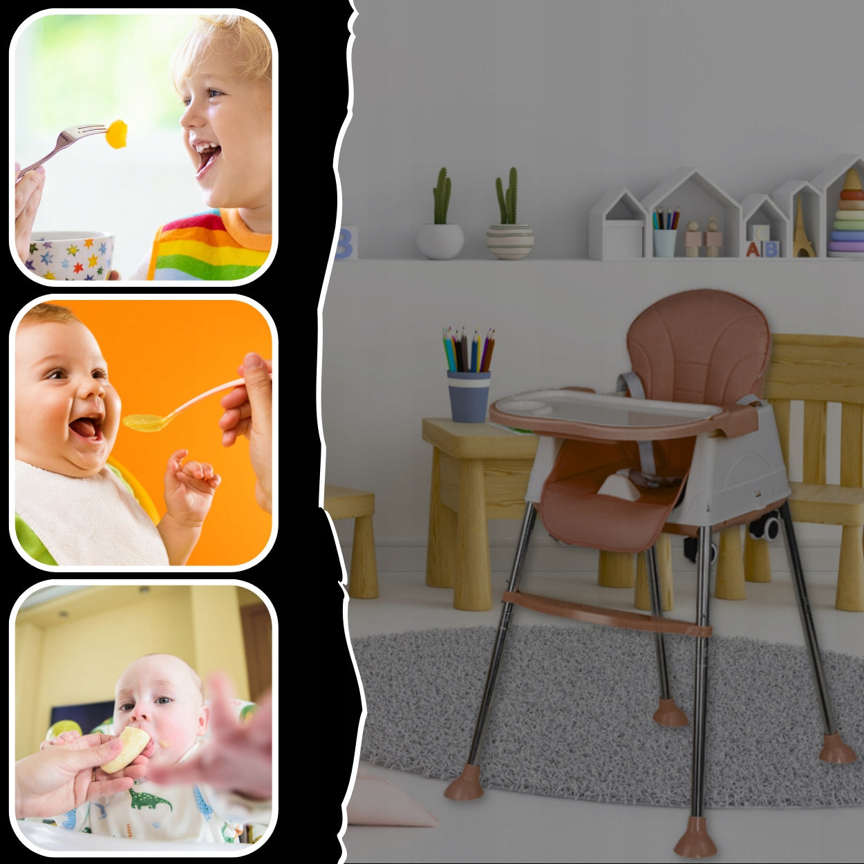 Baby Feeding Chair 3in1 Tray Seat Adjustable Brown EAN (GTIN) 5907745919718