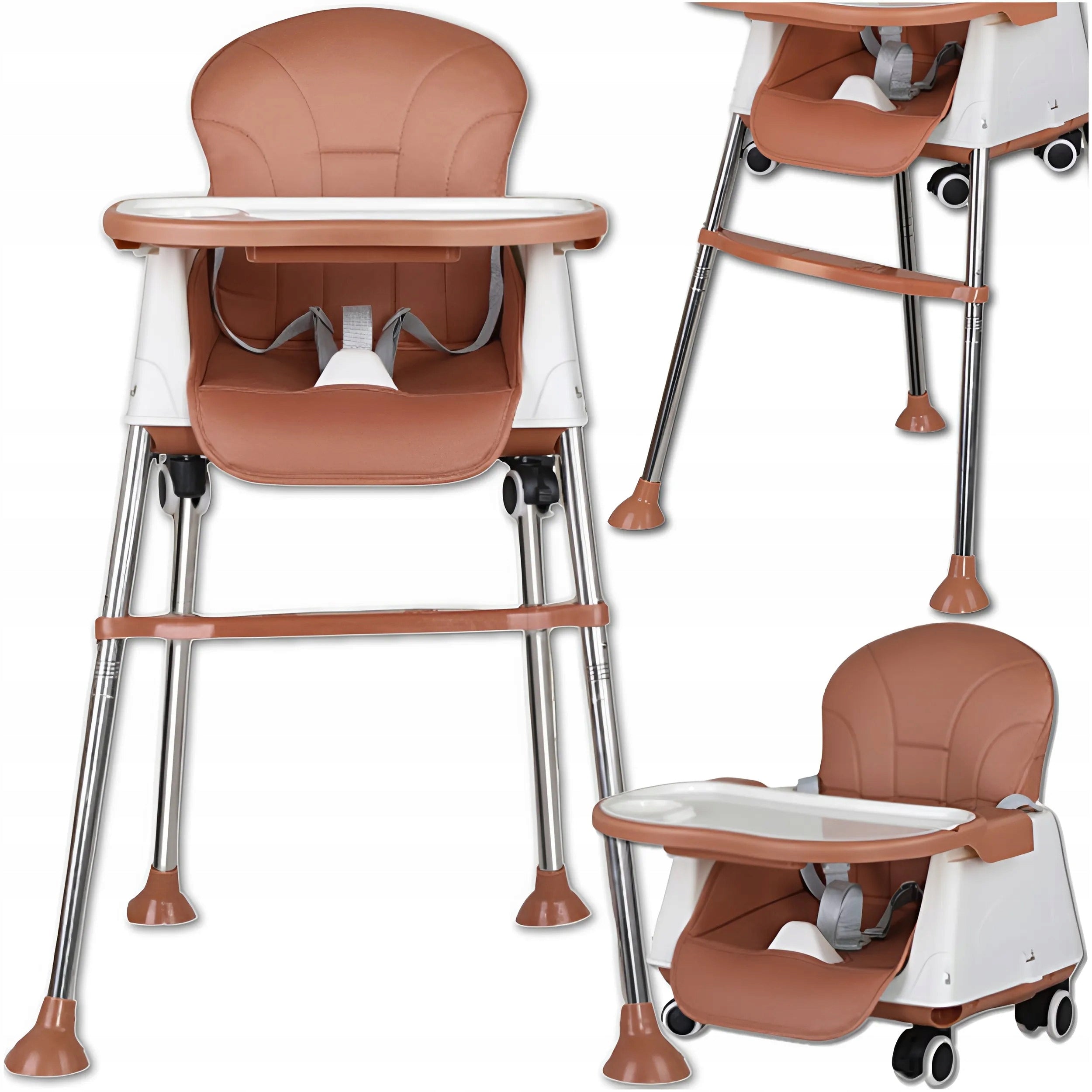Baby Feeding Chair 3in1 Tray Seat Adjustable Brown