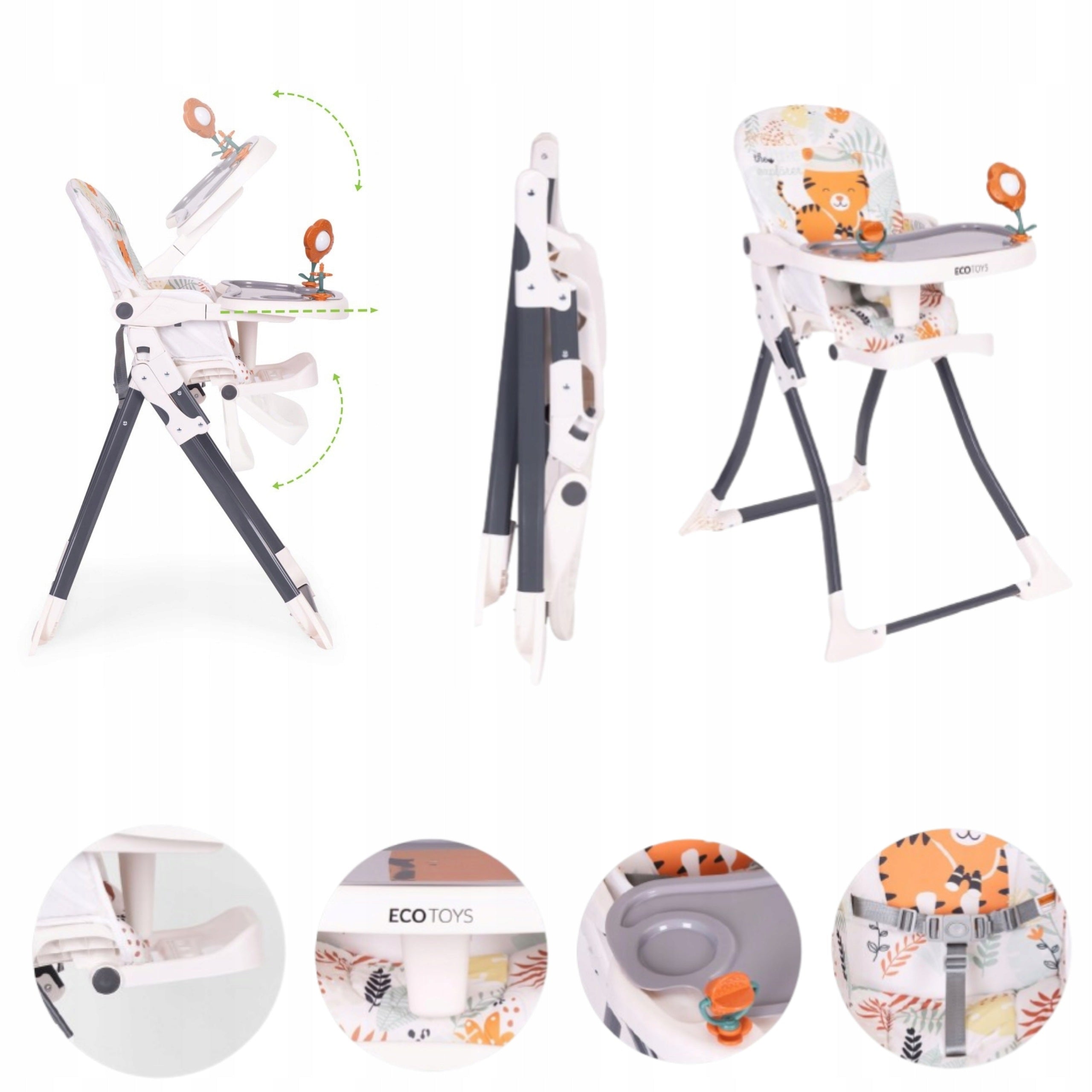 Baby Feeding Chair 6-36 Months Folding Adjustable Tray Belts