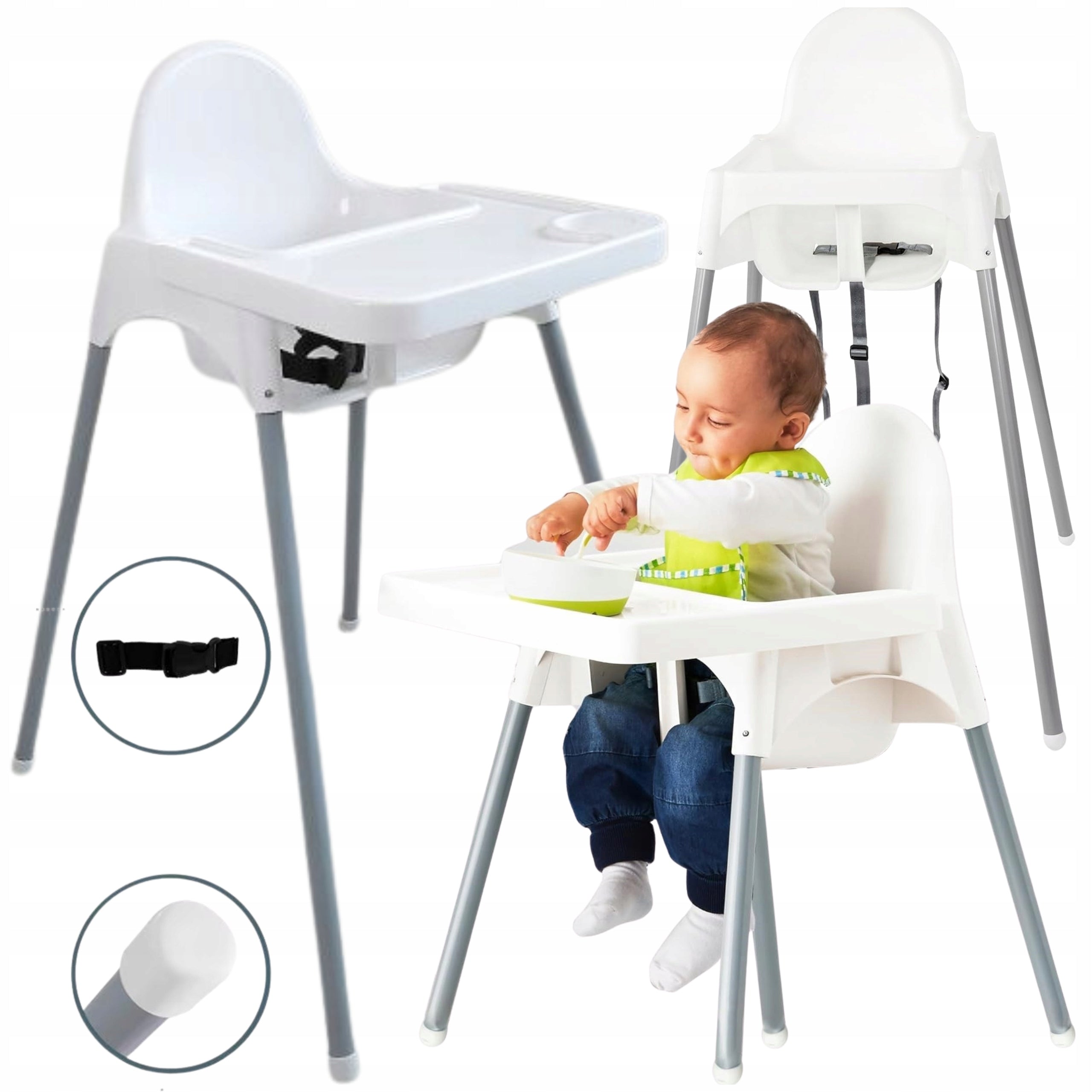 Baby Feeding Chair White Seat 2in1 + Tray + Belts Manufacturer code RTD041-1