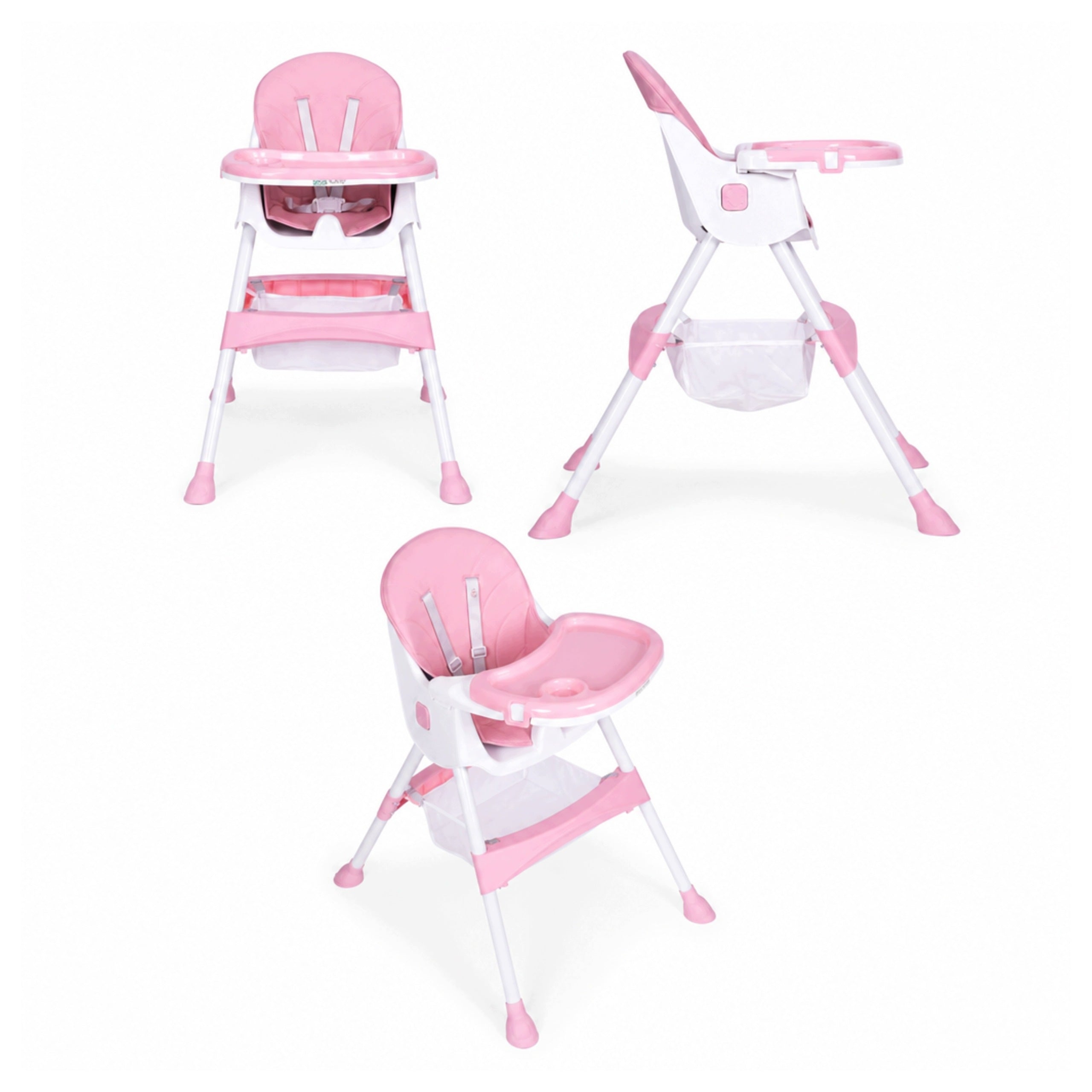 Baby Feeding Seat with Tray and Basket, 5-Point Belts Pink