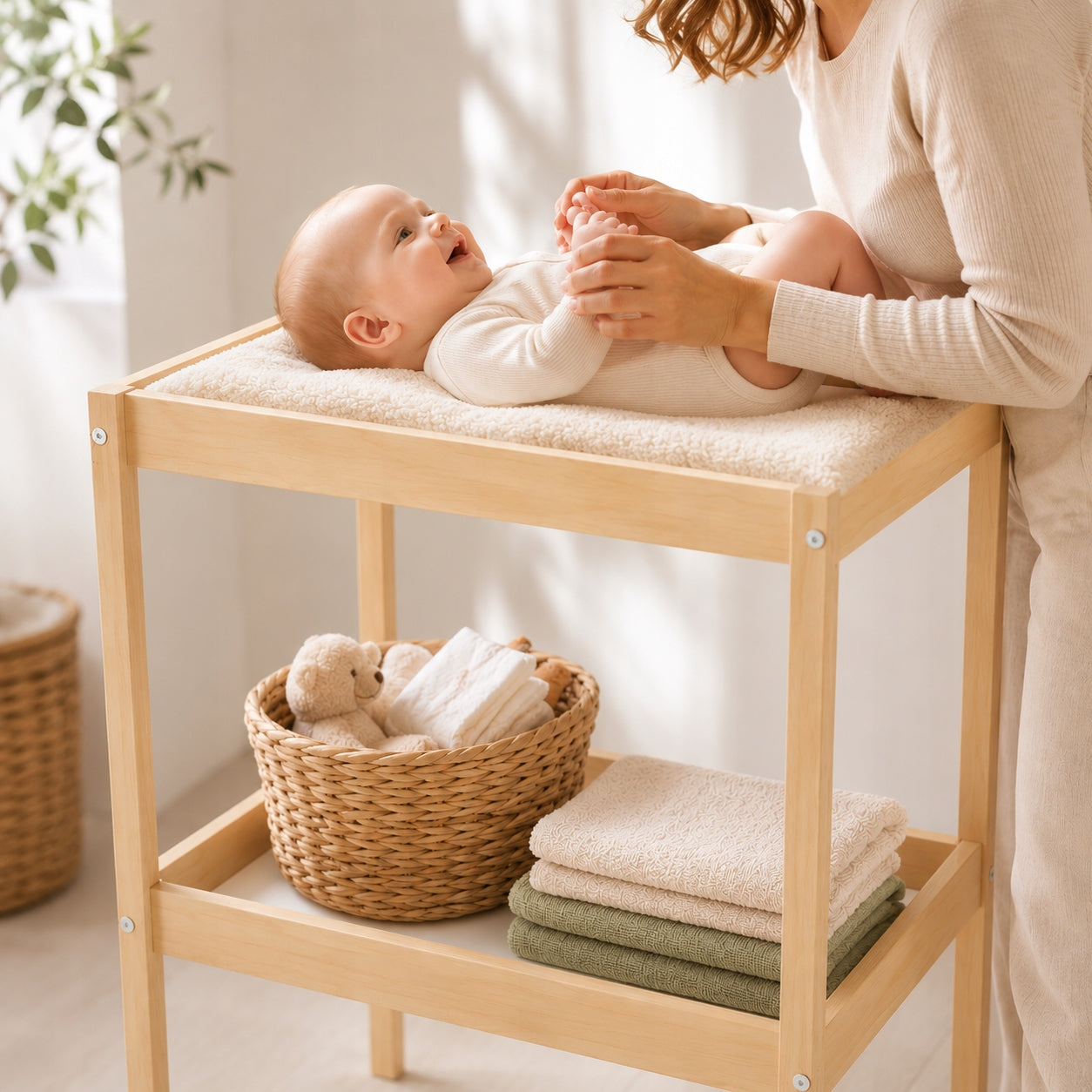 Baby Freestanding Changing Table with Shelf Stable Safe Wooden