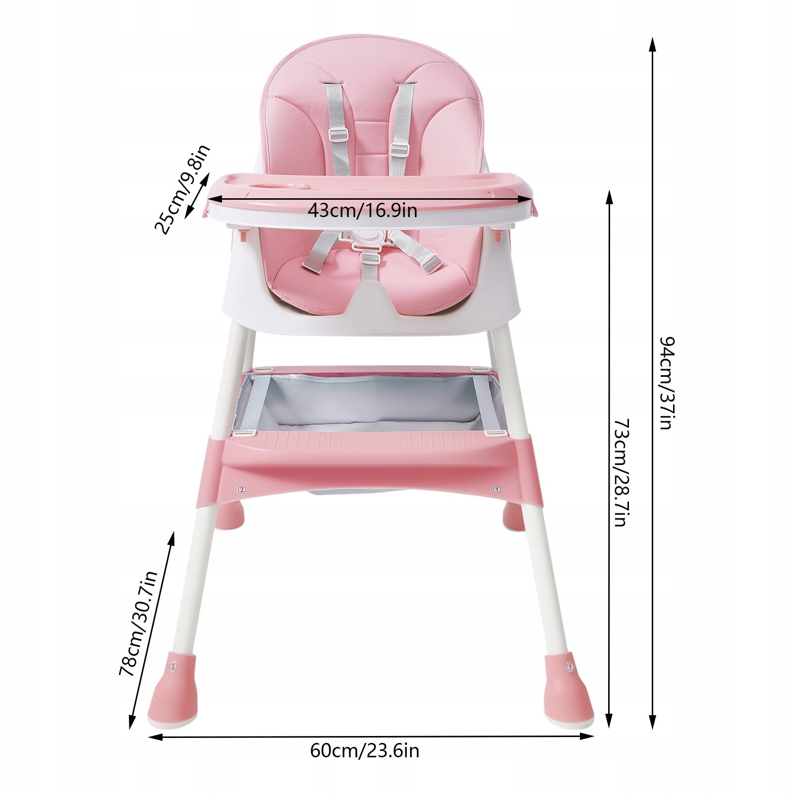 Baby High Chair, 2-in-1 Pink High Chair for Babies with Footrest,78*60*94cm Manufacturer code BHC123