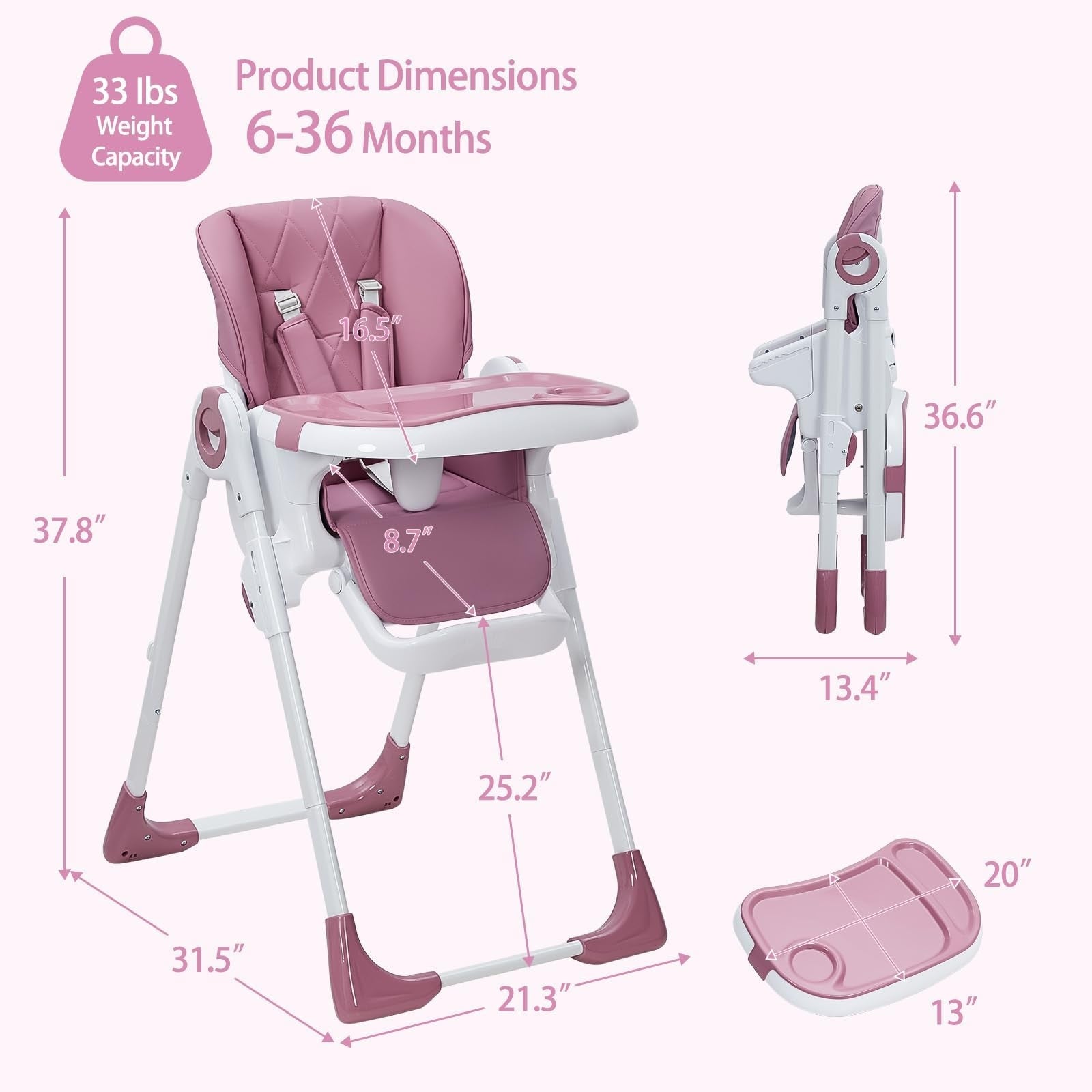 Baby High Chair,Adjustable Folding Chair w/ 7Height Levels,5Point Harness Packaging status original