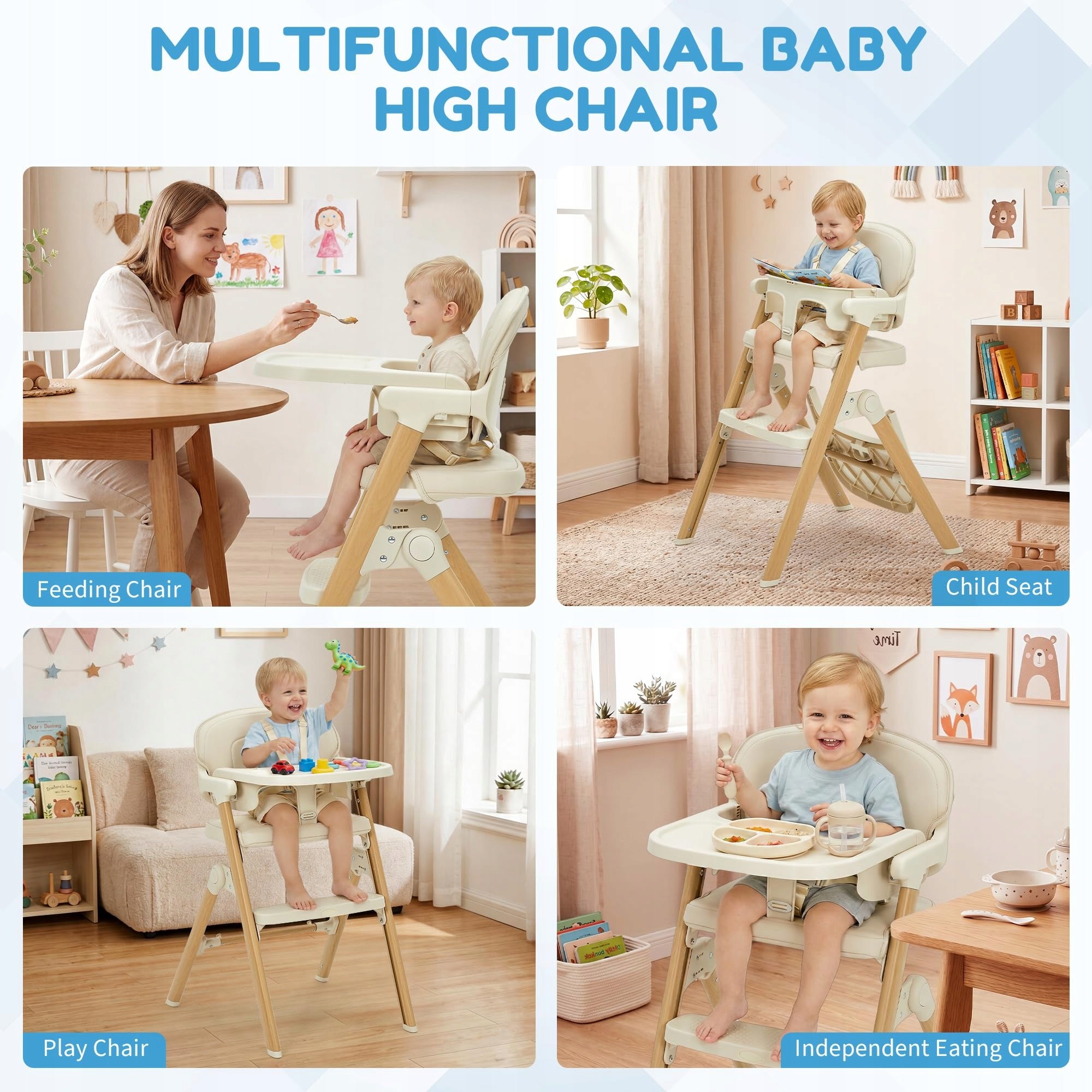 Baby High Chair, Foldable, Portable, Removable Tray, Adjustable Footrest Manufacturer code JOLLYTOP