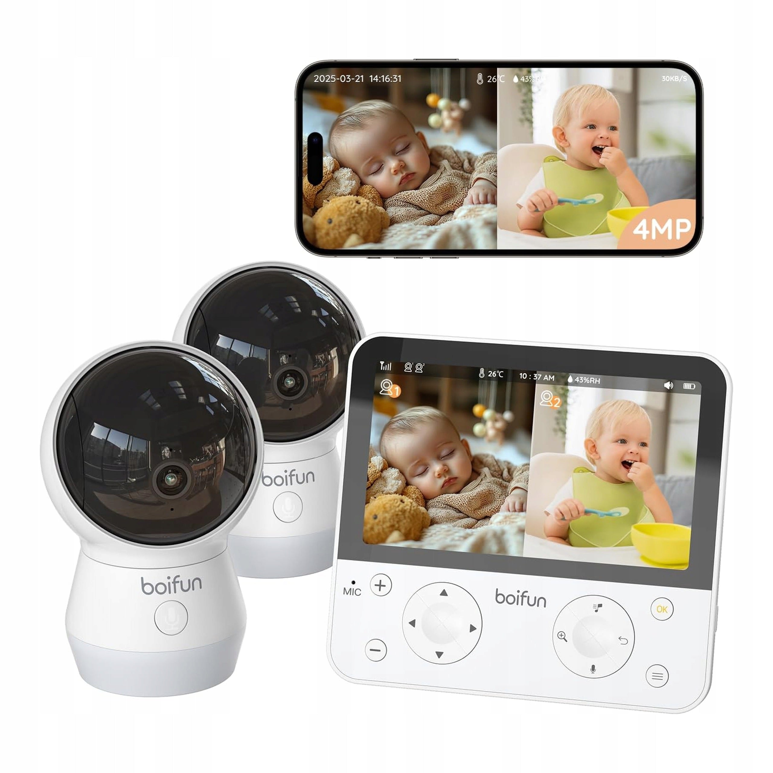 Baby Monitor BOIFUN 4MP WIFI 2 Cameras Baby Monitor 5.5"