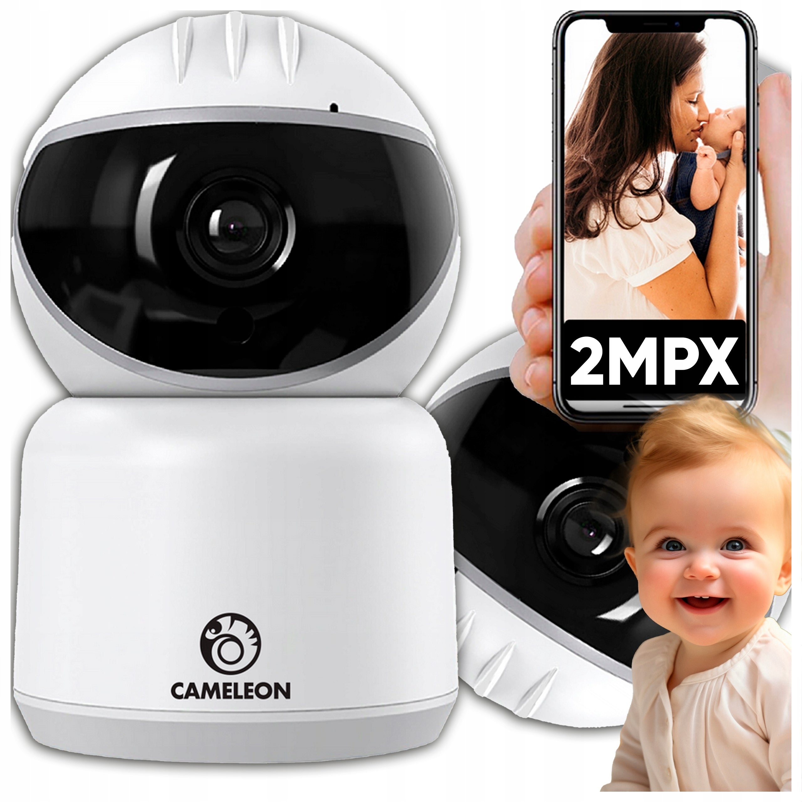 Baby Monitor Electronic Rotating with Mikforon Live Camera Wi-Fi Full HD Color white