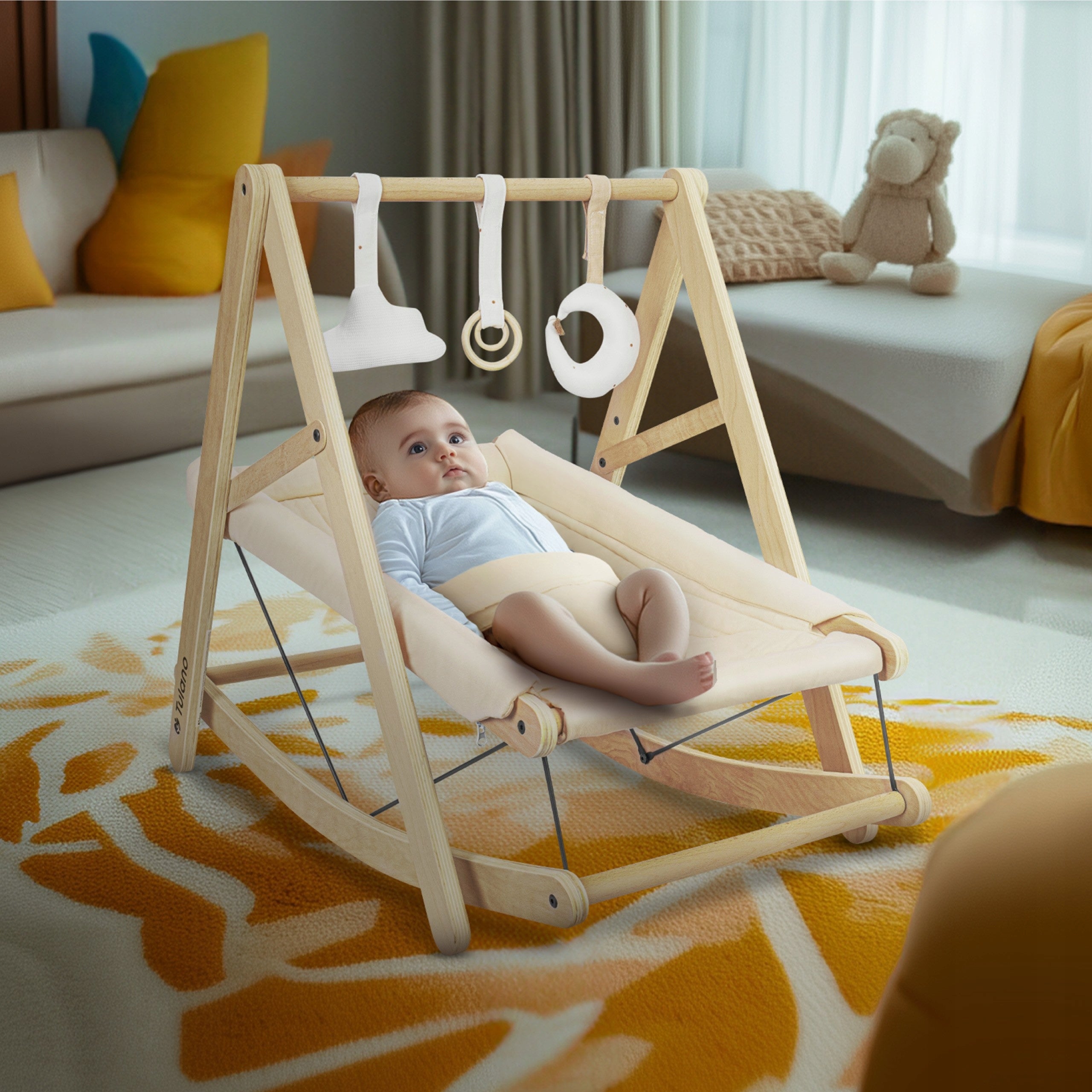 Baby Rocker Lounger Tulano Educational STAND WOODEN cradle Packaging status original