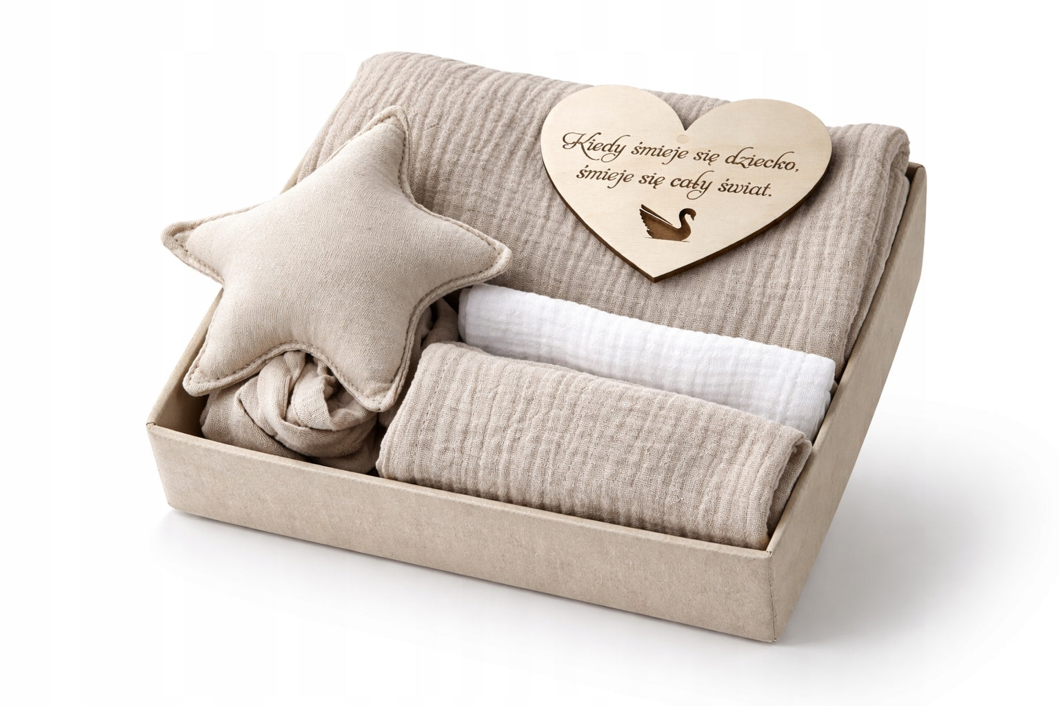 Baby Shower Box Gift: Muslin Swaddle,2×Diapers, Hugging-beige