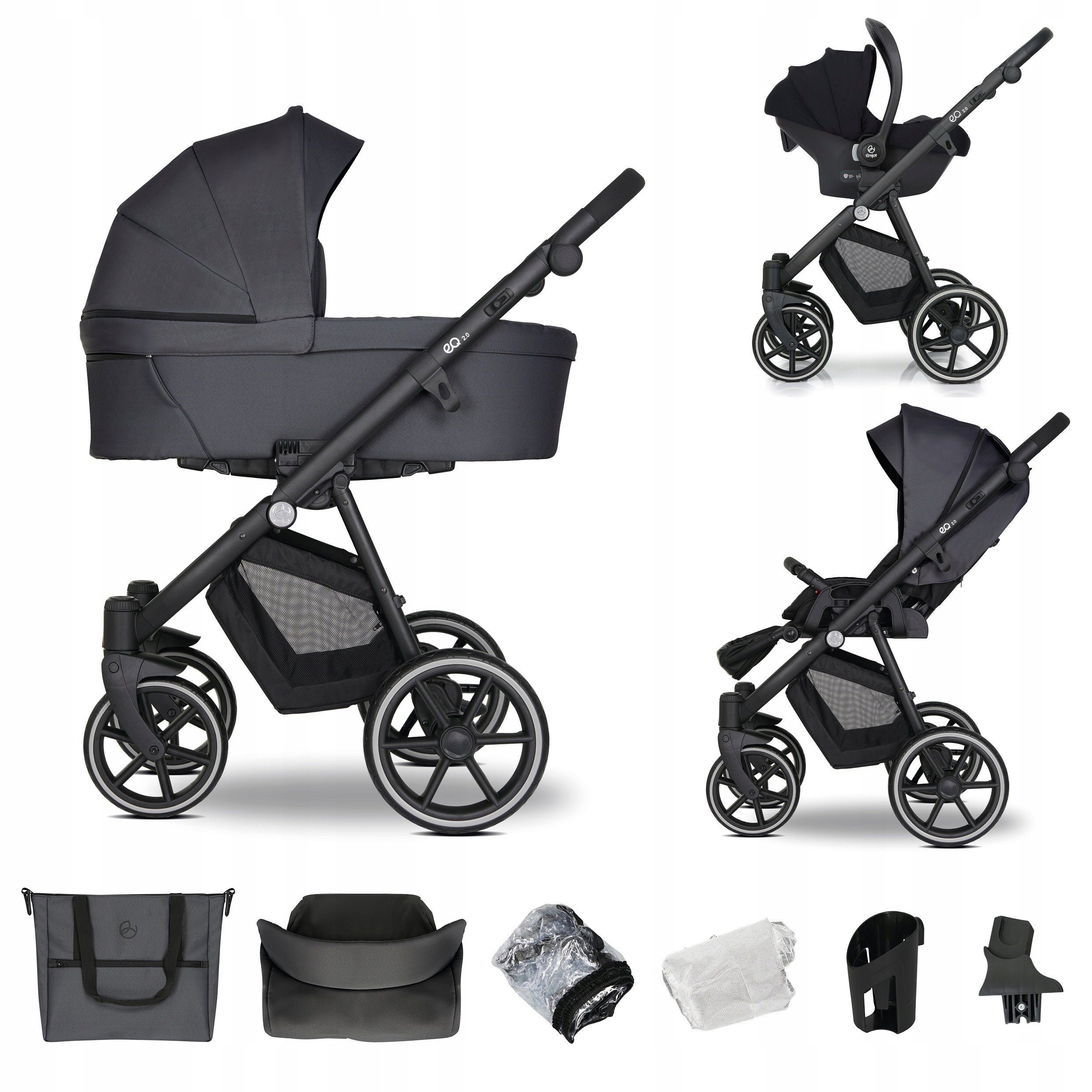 Baby Stroller EMJOT EQ 2.0 3in1 Seat Grey Gondola Stroller Accessories