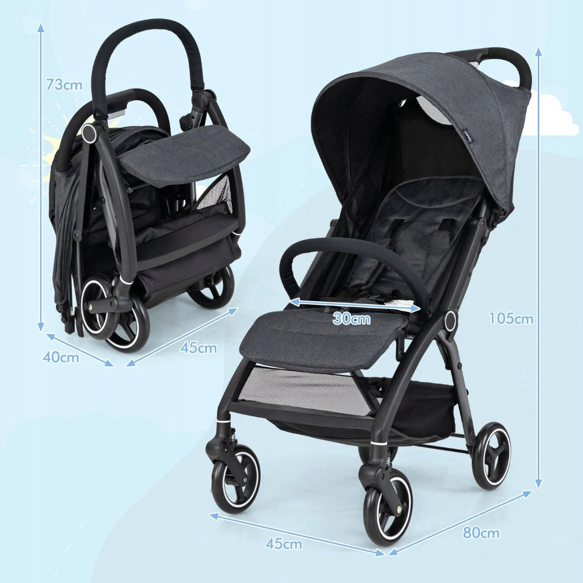 Baby Stroller with Adjustable Backrest Stroller Folding Stroller Brand Costway