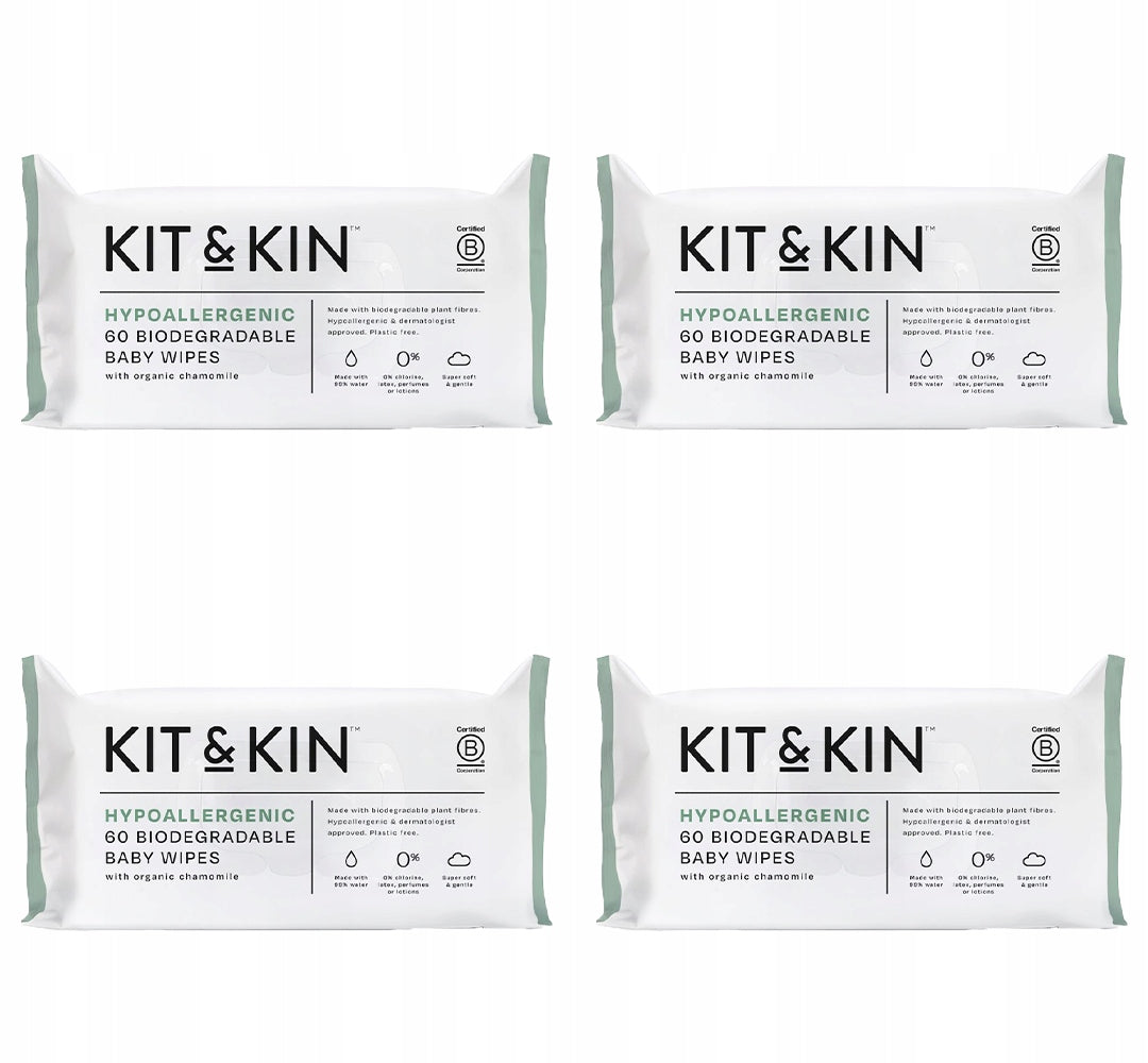 Baby Wipes 99% Water Hypoallergenic Kit&Kin, 4x60pcs