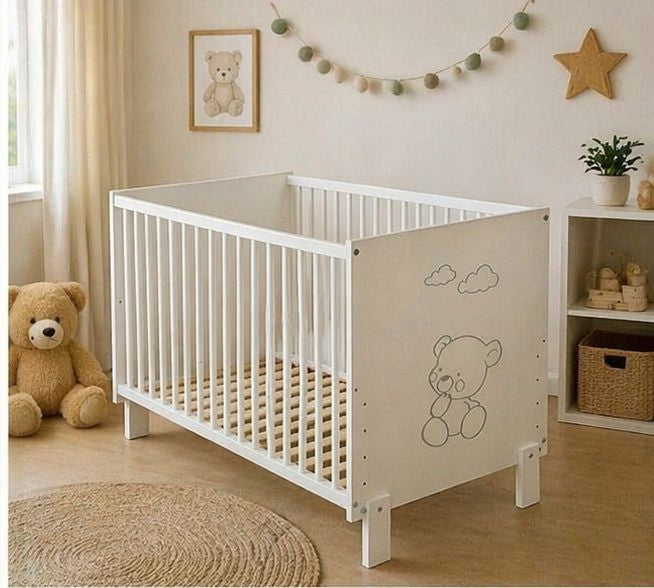 Baby cot 120x60 beech PAULA MIS with CLOUDS white Manufacturer code Mis Chmurki