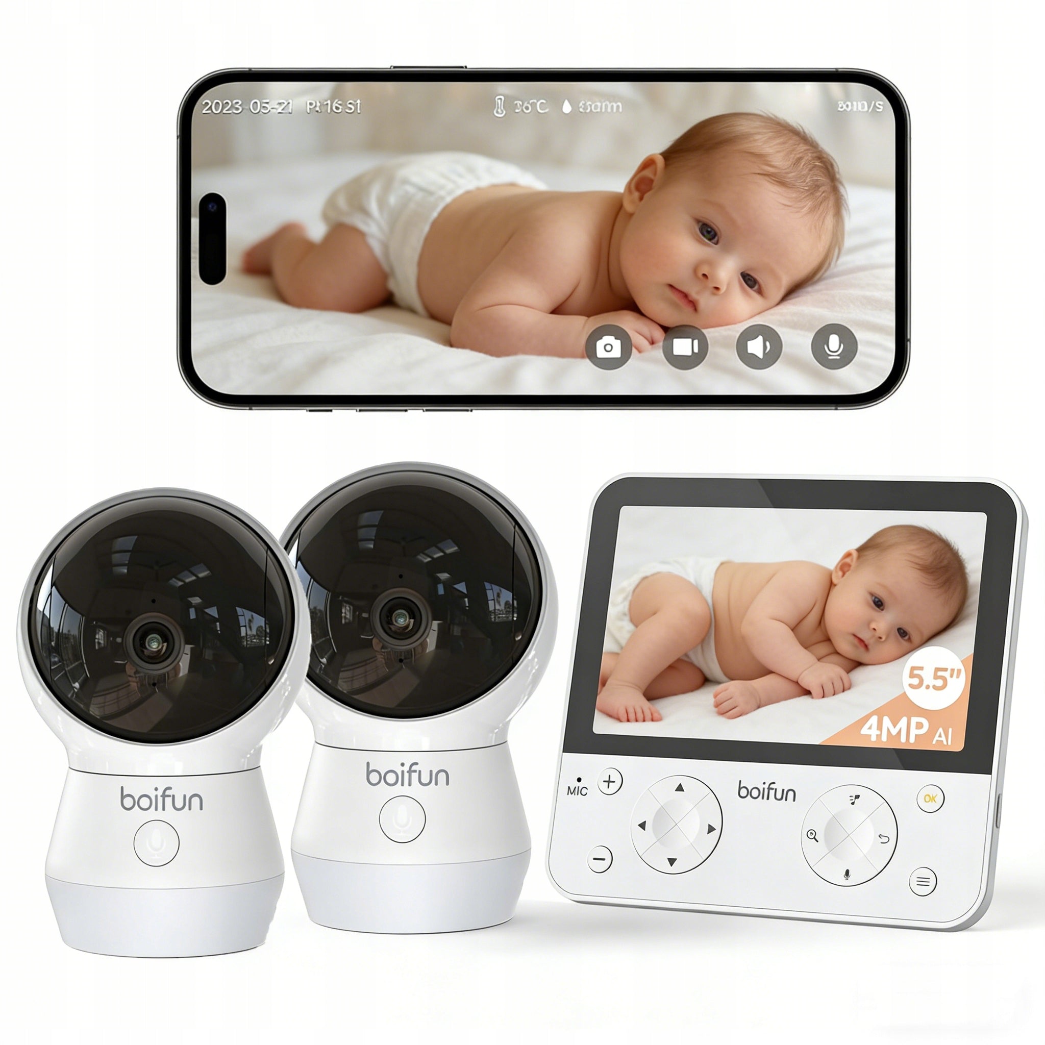 Baby monitor with 2 cameras and 5,5" split screen