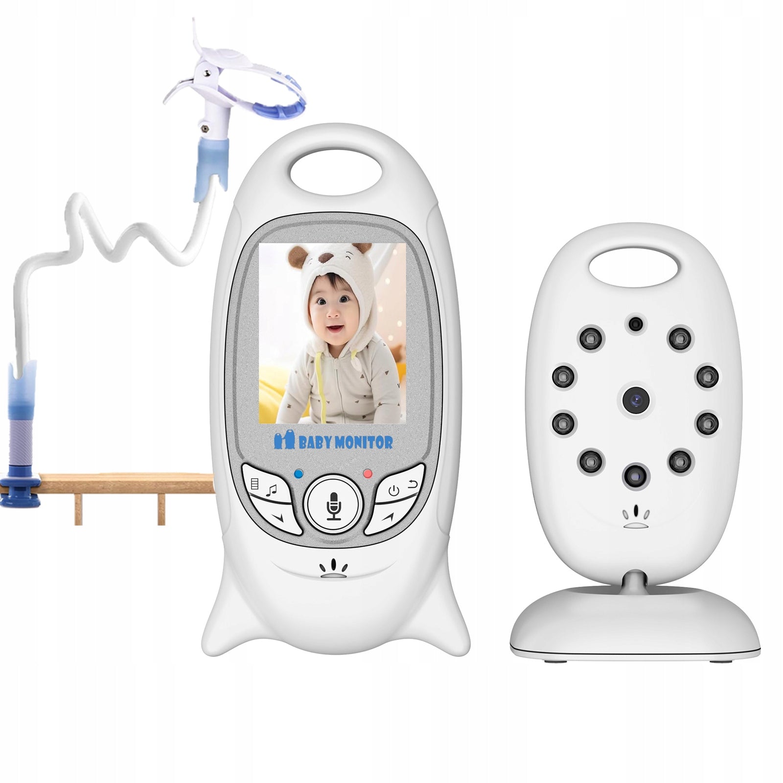 Baby monitor with camera and night vision, without WiFi, with clip holder