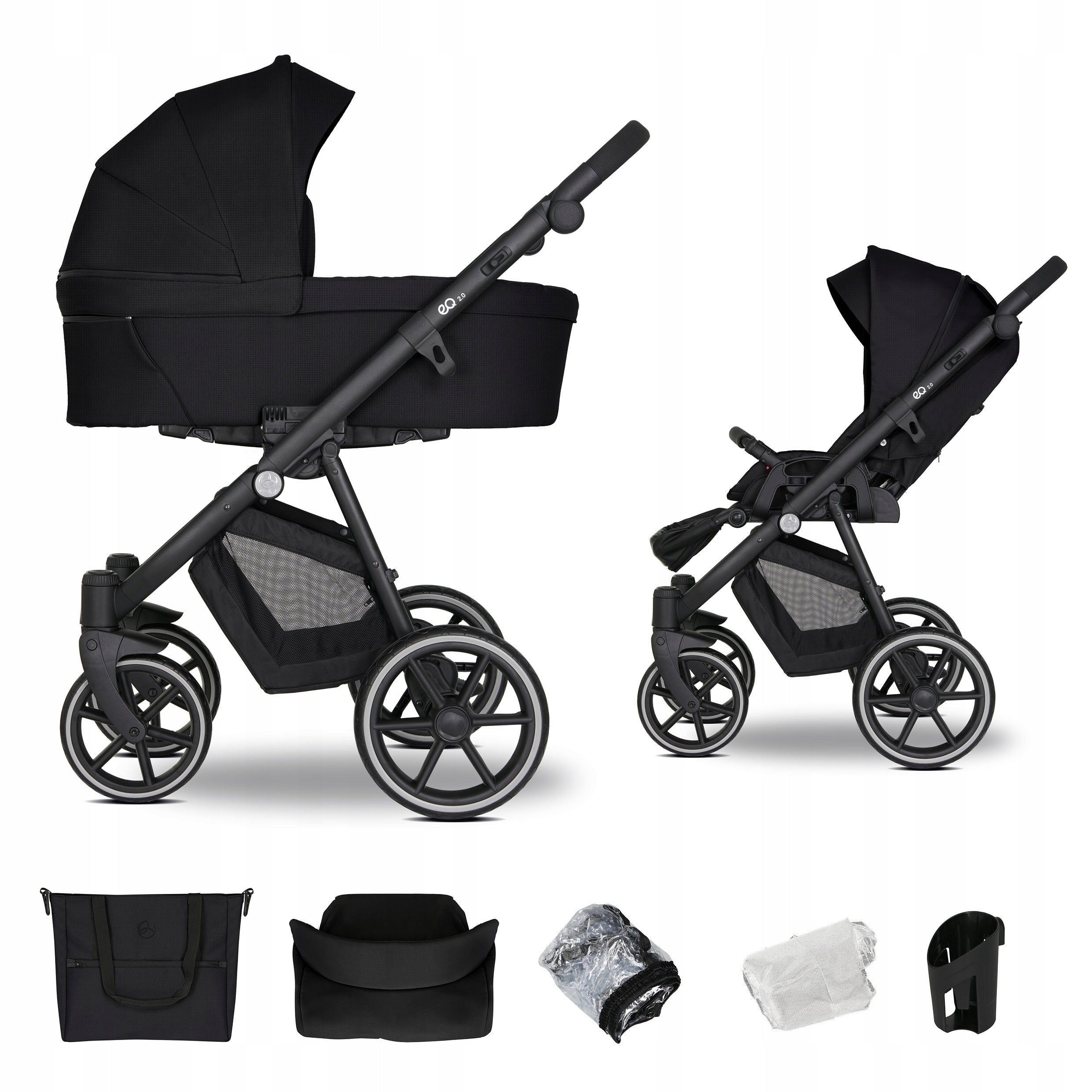 Baby stroller 2in1 EMJOT EQ 2.0 - multifunctional black accessories bag