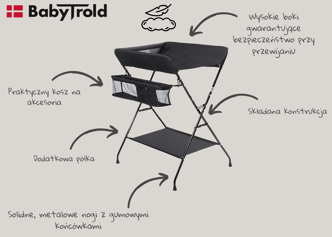 BabyTrold folding changing table with frame soft VERA 2 Black Packaging status original