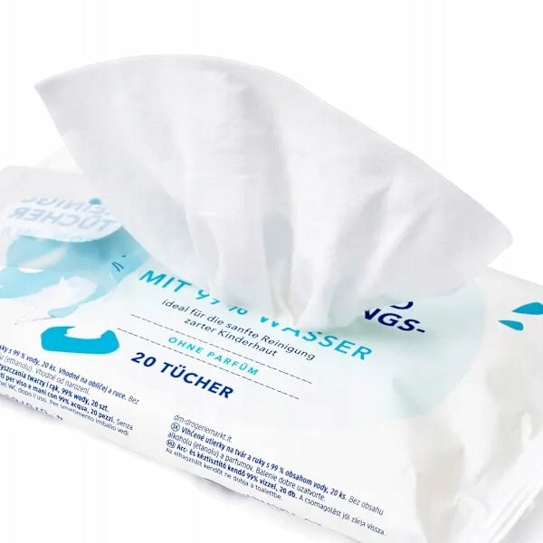 Babylove Face and Hand Wipes 99% Water from Birth Travel 20 pcs. Brand Babylove