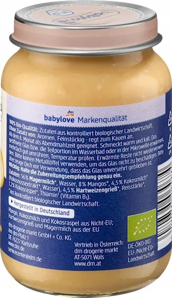 Babylove Mango Coconut Milk and Rice Porridge BIO for Bedtime from 8 months 190 g Brand Babylove