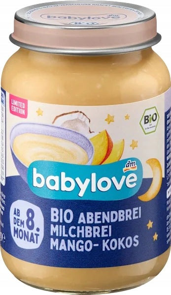 Babylove Mango Coconut Milk and Rice Porridge BIO for Bedtime from 8 months 190 g