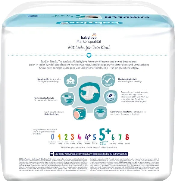 Babylove Premium Diapers Size. 5+ Junior Plus 11-18 kg 34 pcs. 12h Poland Line other