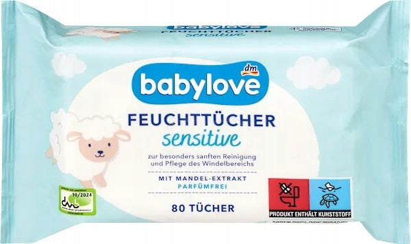 Babylove Sensitive Moisturized Wipes with Almond without Alcohol 4x80 pcs. Brand Babylove