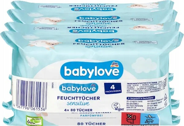 Babylove Sensitive Moisturized Wipes with Almond without Alcohol 4x80 pcs.