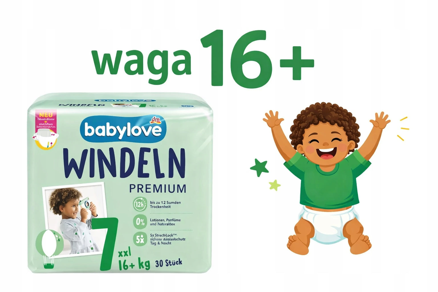 Babylove XXL Diapers 7 +16kg 30pcs Packaging status original