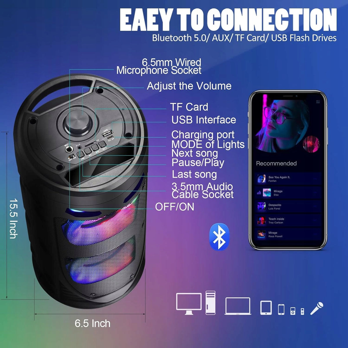 Babyoung A76 Portable Speaker Black 30W 2 x 15W EQ TWS USB BLUETOOTH Brand no brand