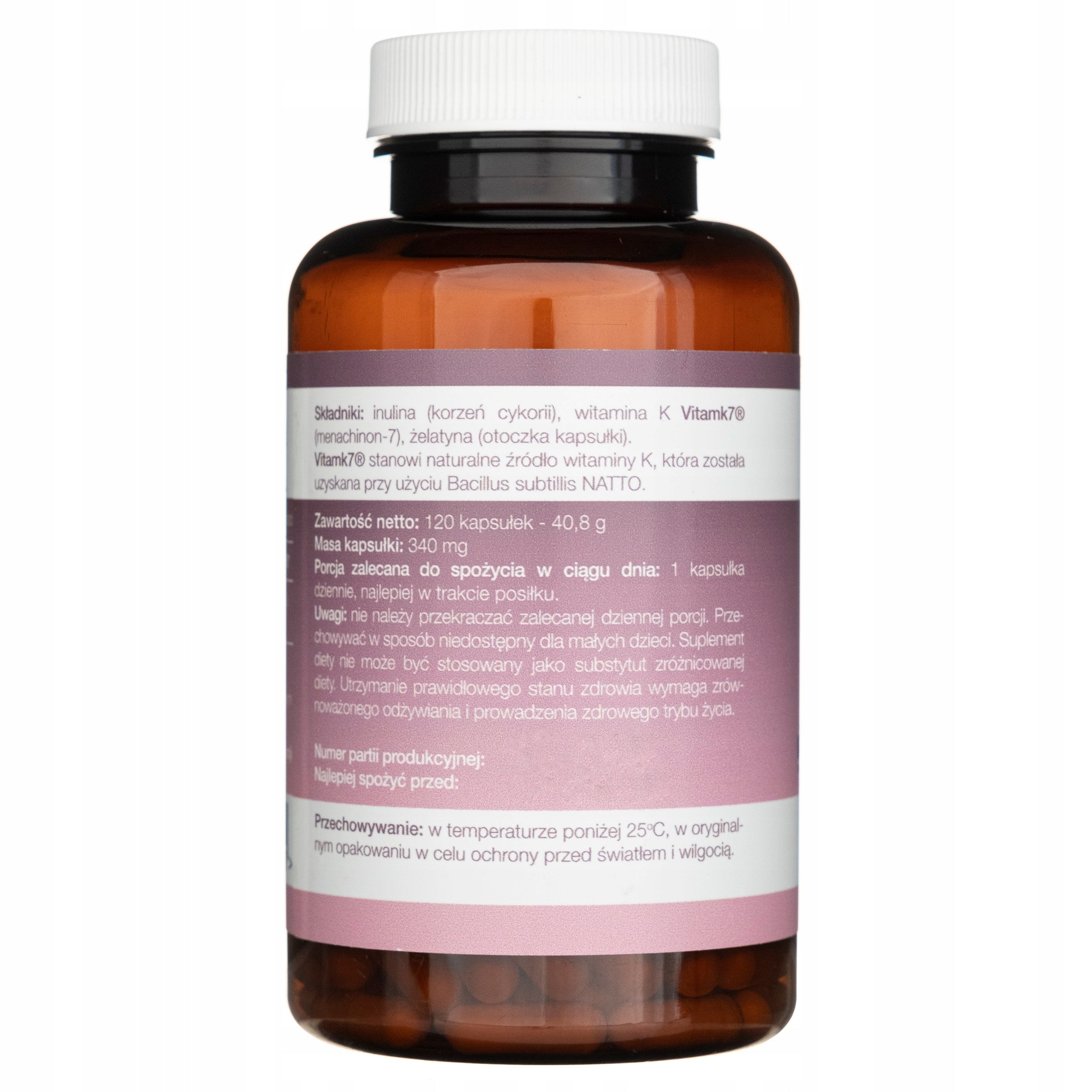 Bacillus subtillis NATTO Vitamin K2 MK7 120caps Manufacturer code Witamina K2 MK7 100 mcg