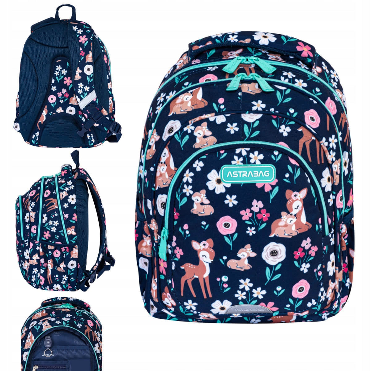 Backpack 20L Astrabag Baby Deer, AB330 3 compartments for girls class 1-3