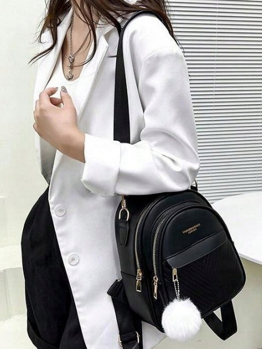 Backpack Bag 2in1 Women's Eco Leather Black Keychain Pompon White Gift Packaging status original