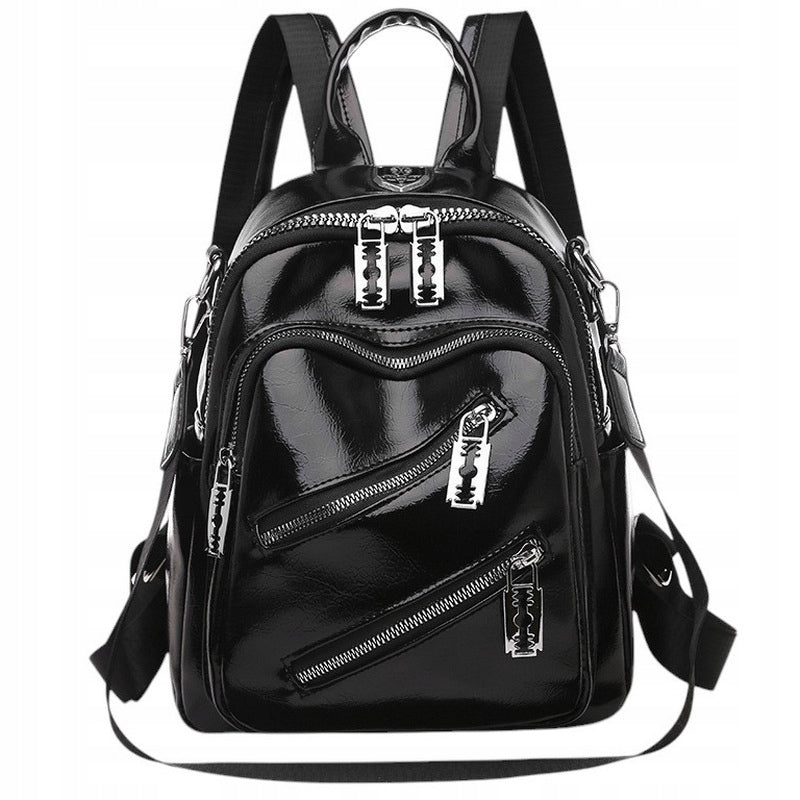 Backpack Bag 2in1 Women's Eco Leather Black Lacquered Razor Gift