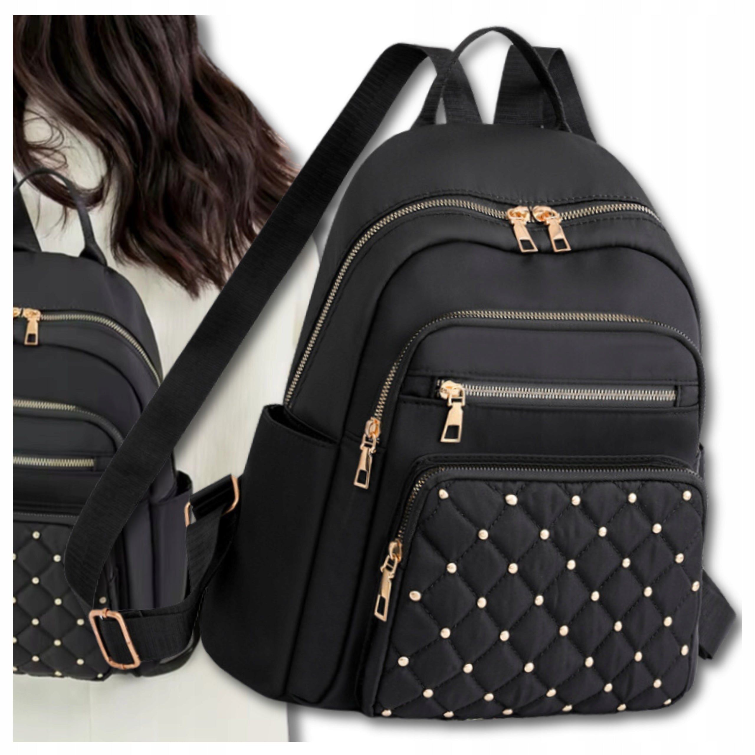 Backpack Black Waterproof Quilted Women's Spacious 2in1 School City Work