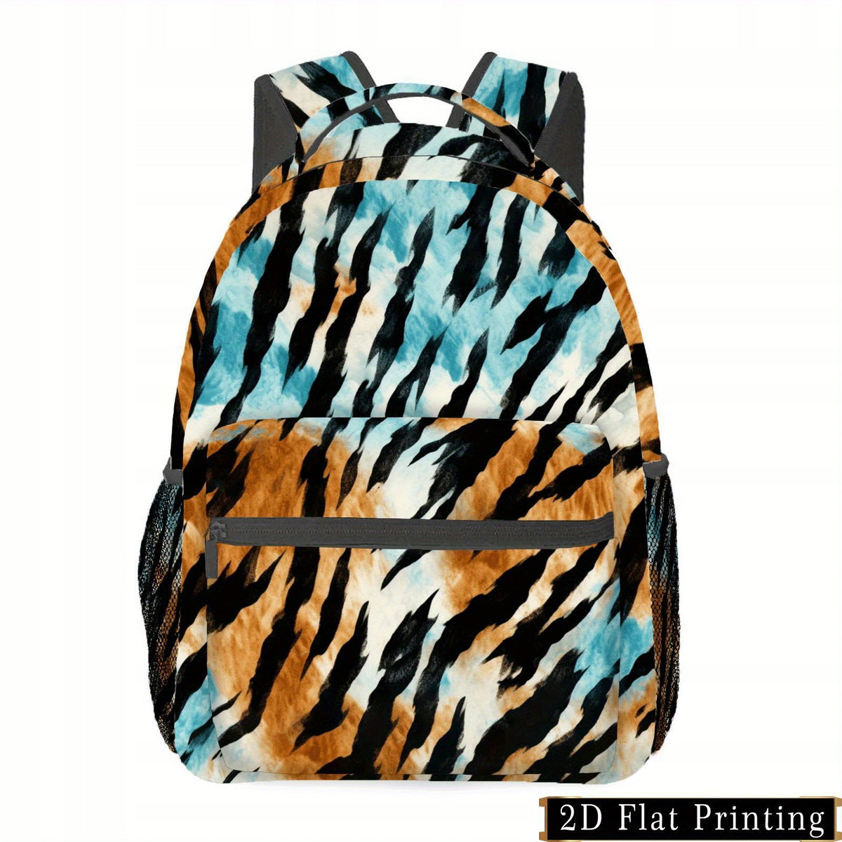 Backpack - Blue, Brown, Zebra Stripe Print, Versatile for School & Commuting, Laptop Compatible