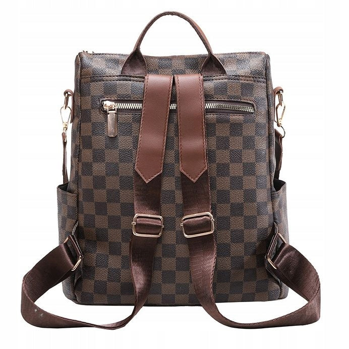 Backpack Elegant Women's Leather Bag 2 in 1 Urban Spacious Checkerboard Packaging status original
