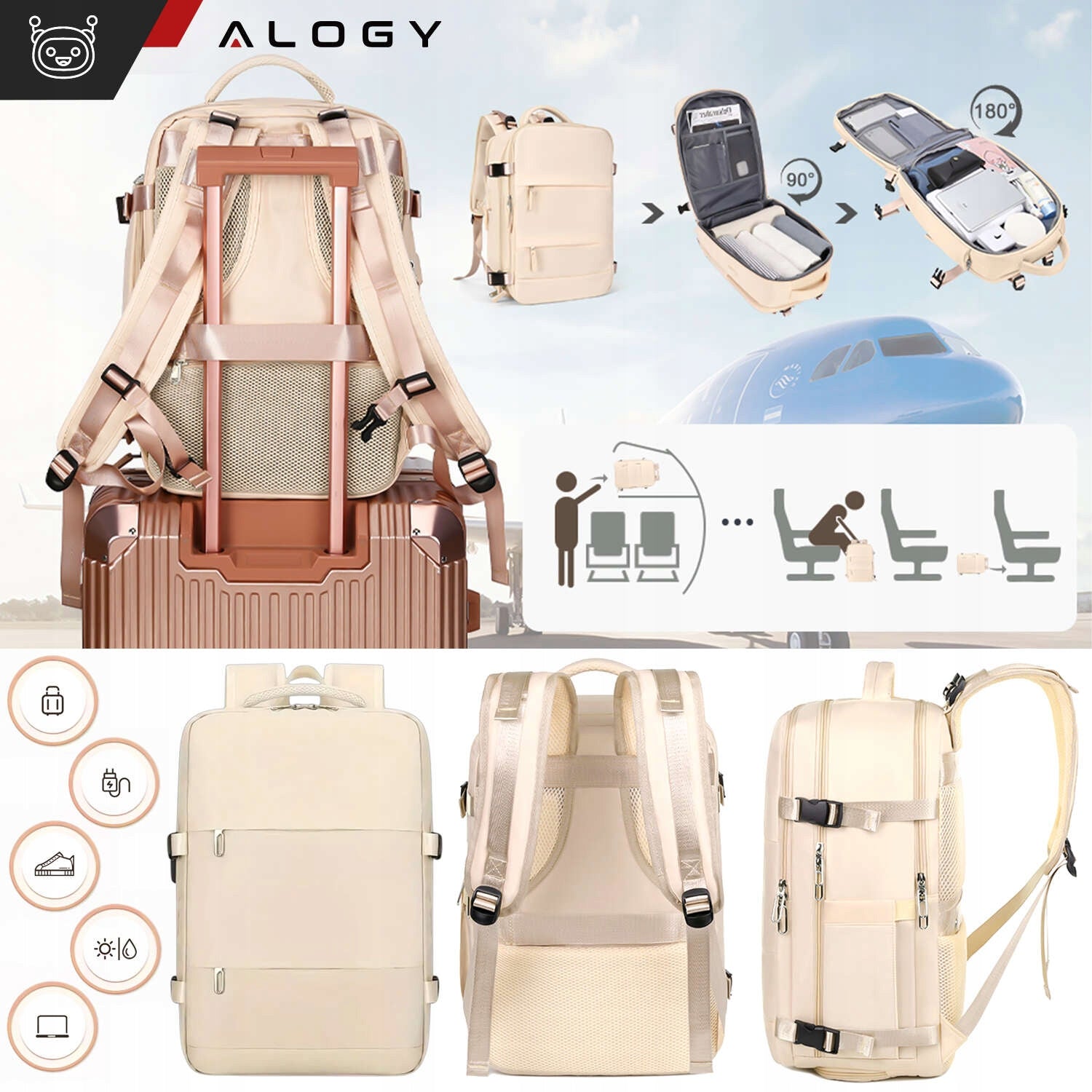 Backpack Hand Luggage for Airplane 45x30x20 Wizzair Cabin USB FORPLANE Gender unisex