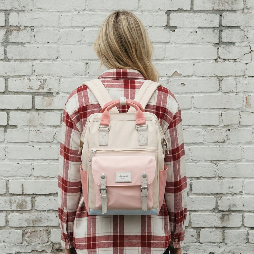 Backpack Himawari 9018 for laptop 15,6" with USB #07 cream-pink-coral Brand Himawari